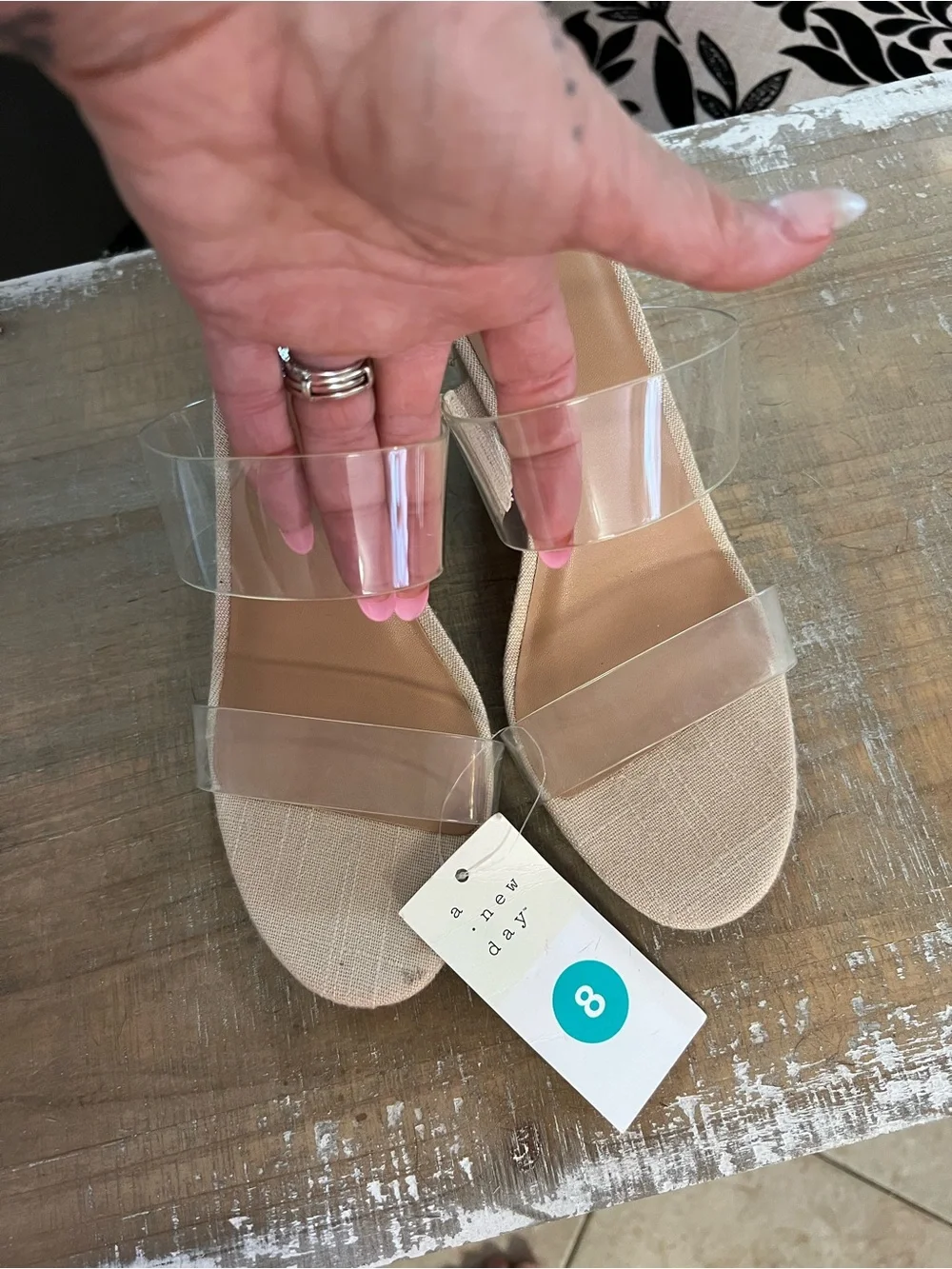 a new day Clear Strap Espadrille Wedge Sandals - Beige